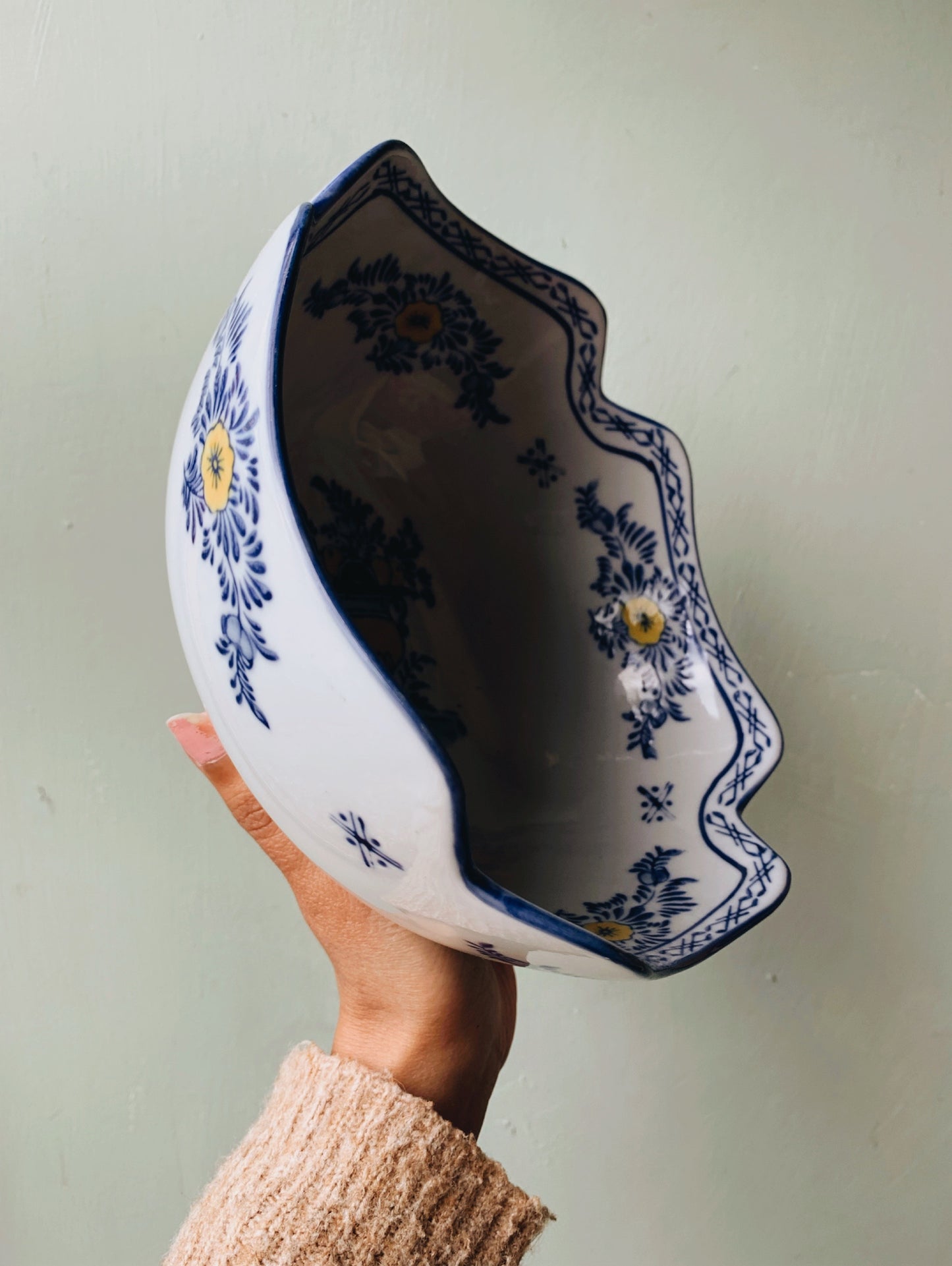 Rustic Hand~painted European Blue & Yellow Large Bowl