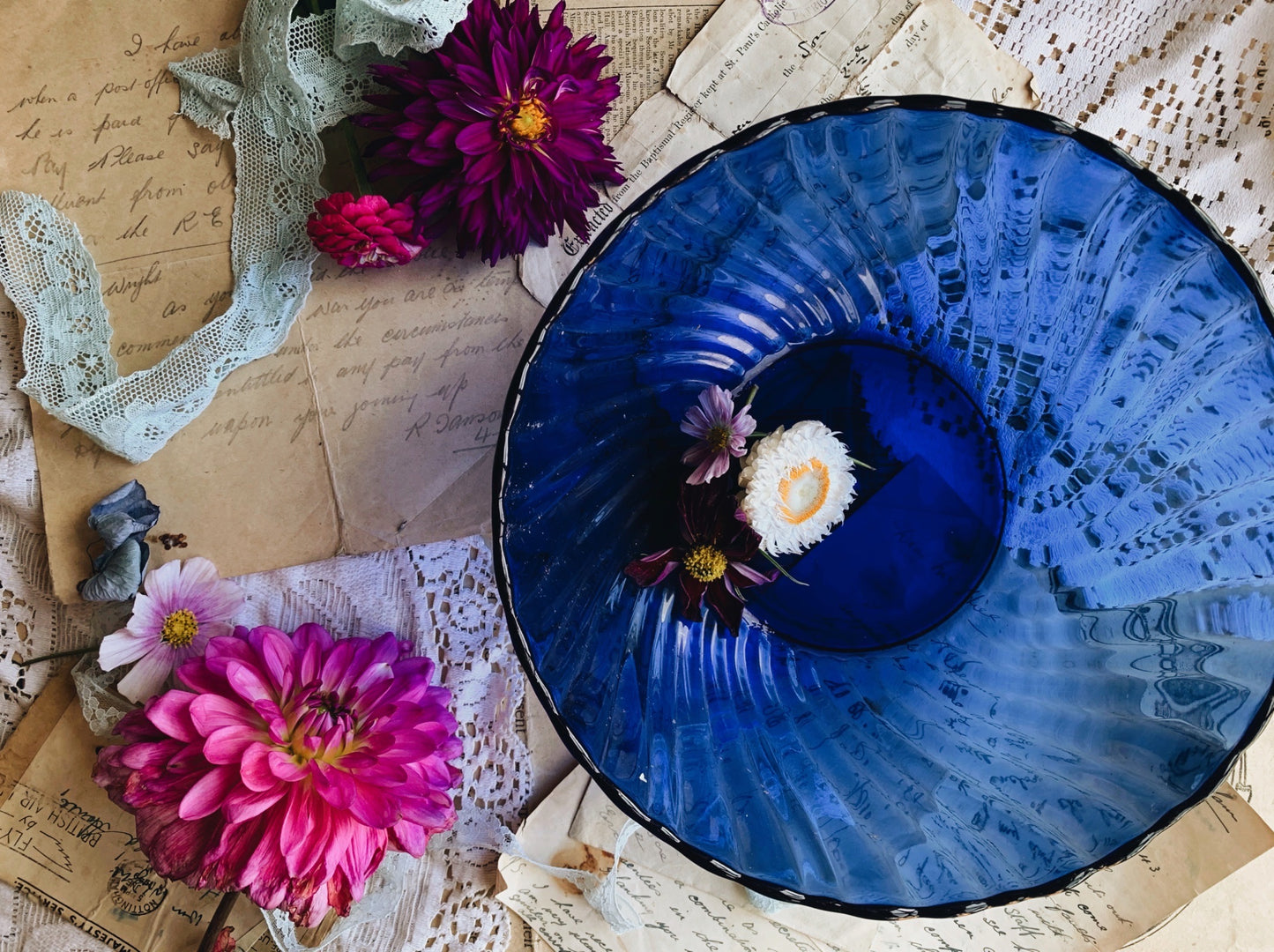 Vintage Decorative Cobalt Blue Glass Bowl