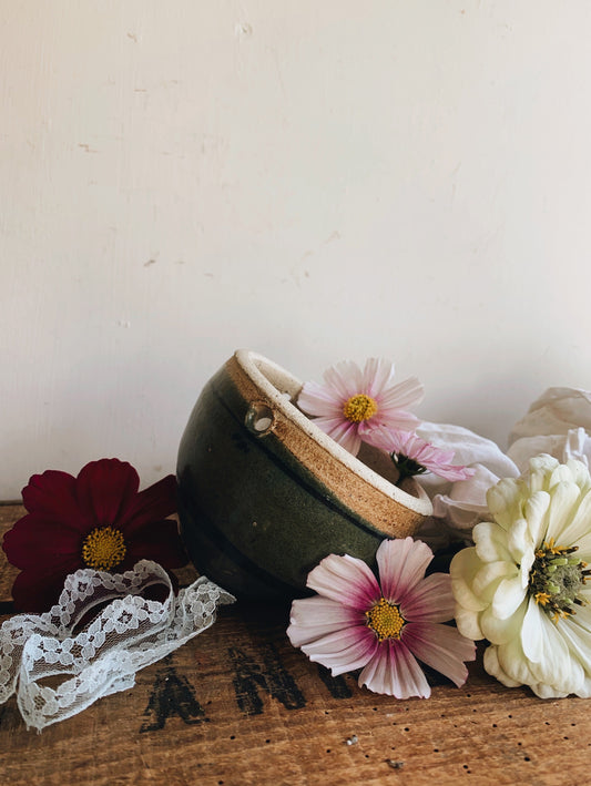 Small Ceramic Green Hand-thrown Planter