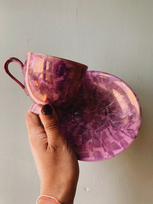 Antique Purple Hand~glazed Porcelain Cup & Saucer