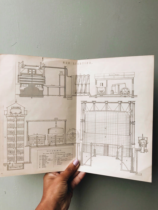 Antique Gas Lighting Illustration / Architectural Illustration Bookplate