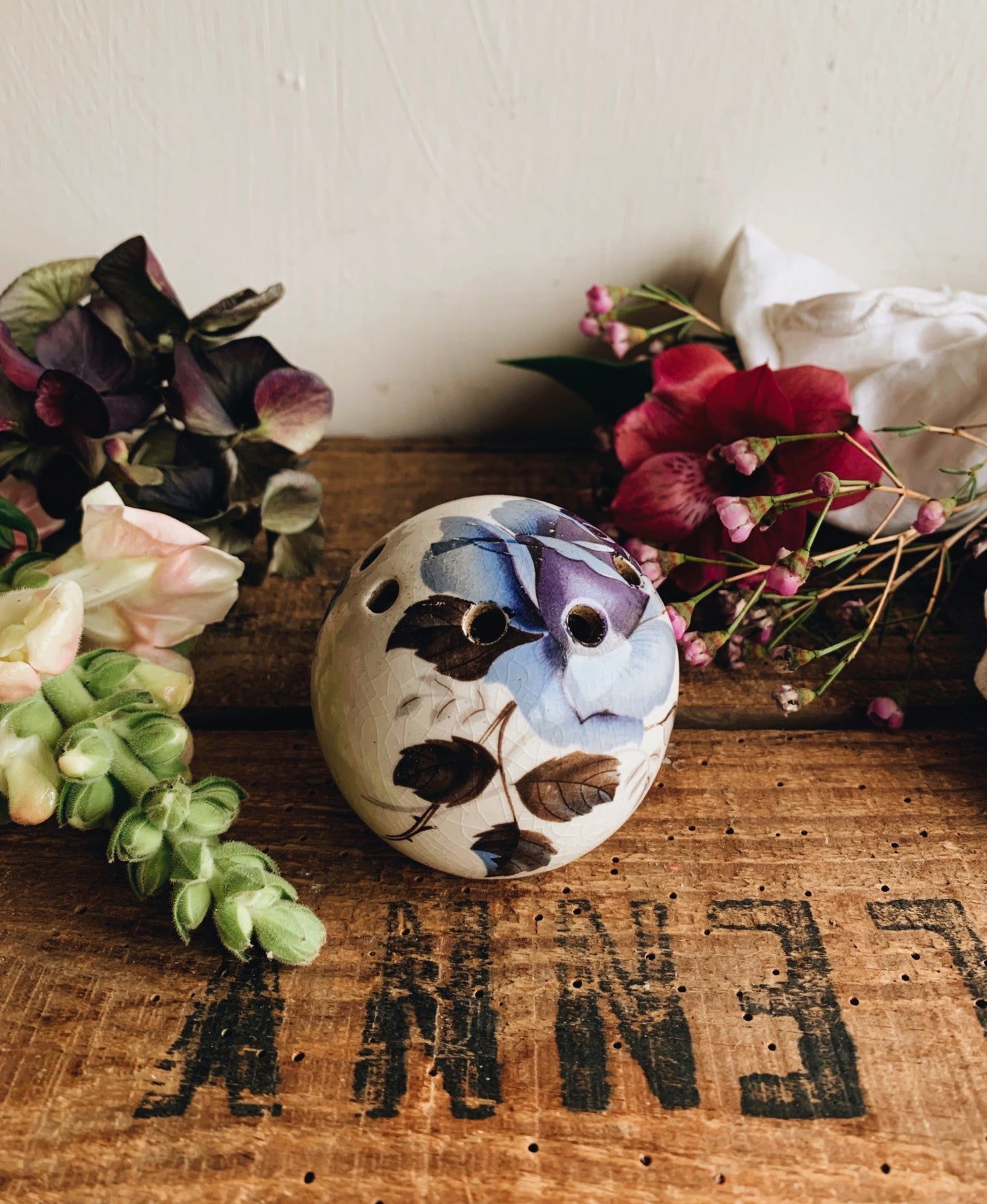 Vintage Blue Rose Ceramic Pomander
