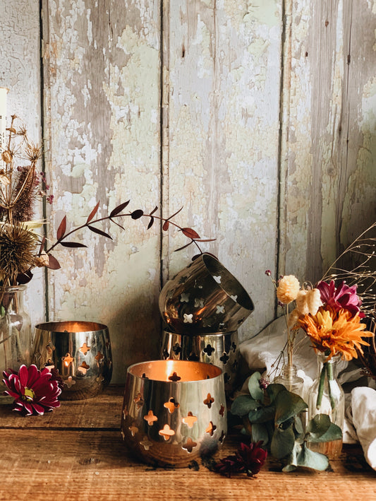 Four Preloved Rustic Silver Plated Decorative Holders