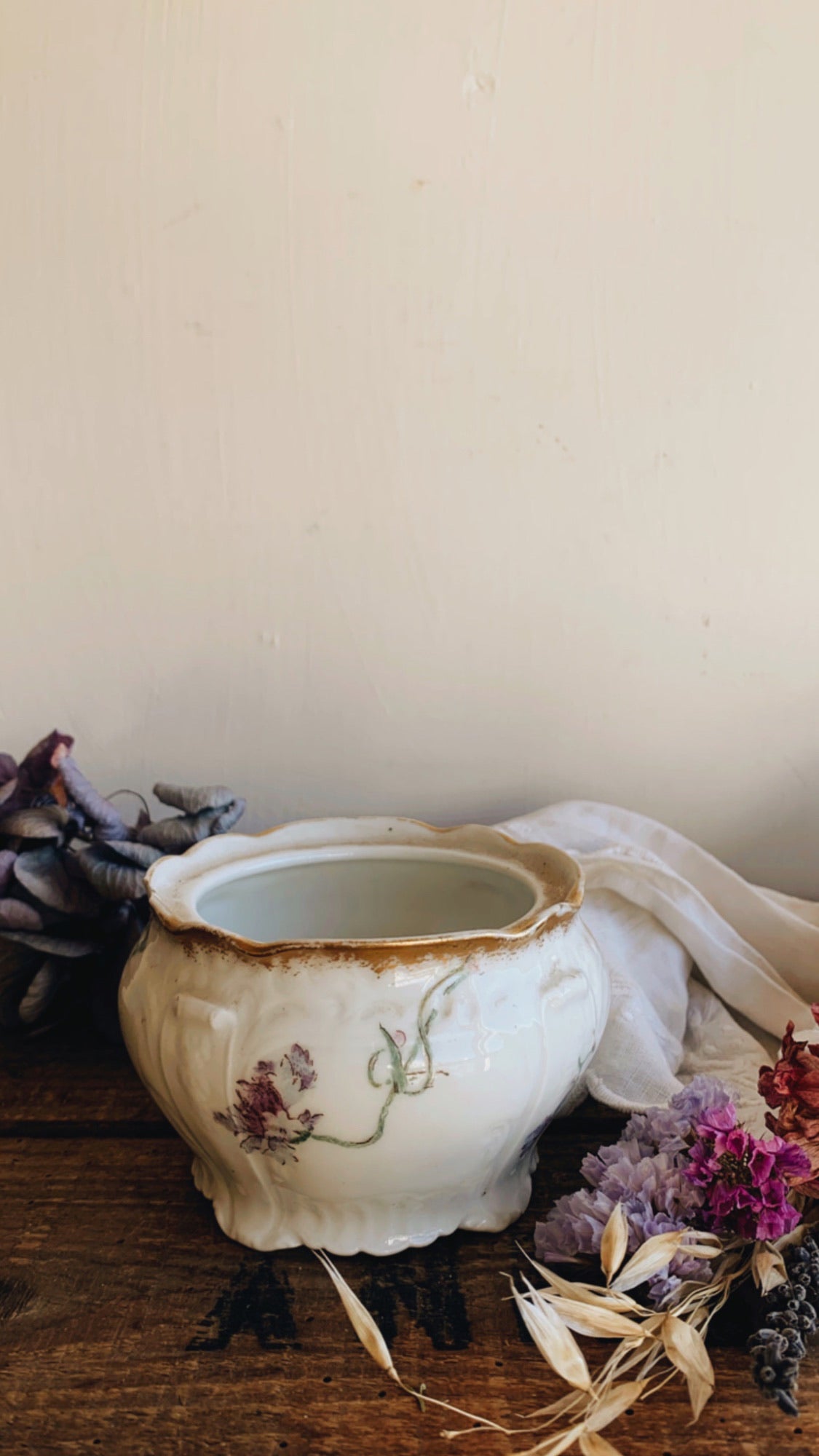 Antique French Floral Gilt Pot