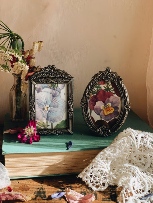 Two Vintage Adorned Frames with 1960’s Pansy Prints