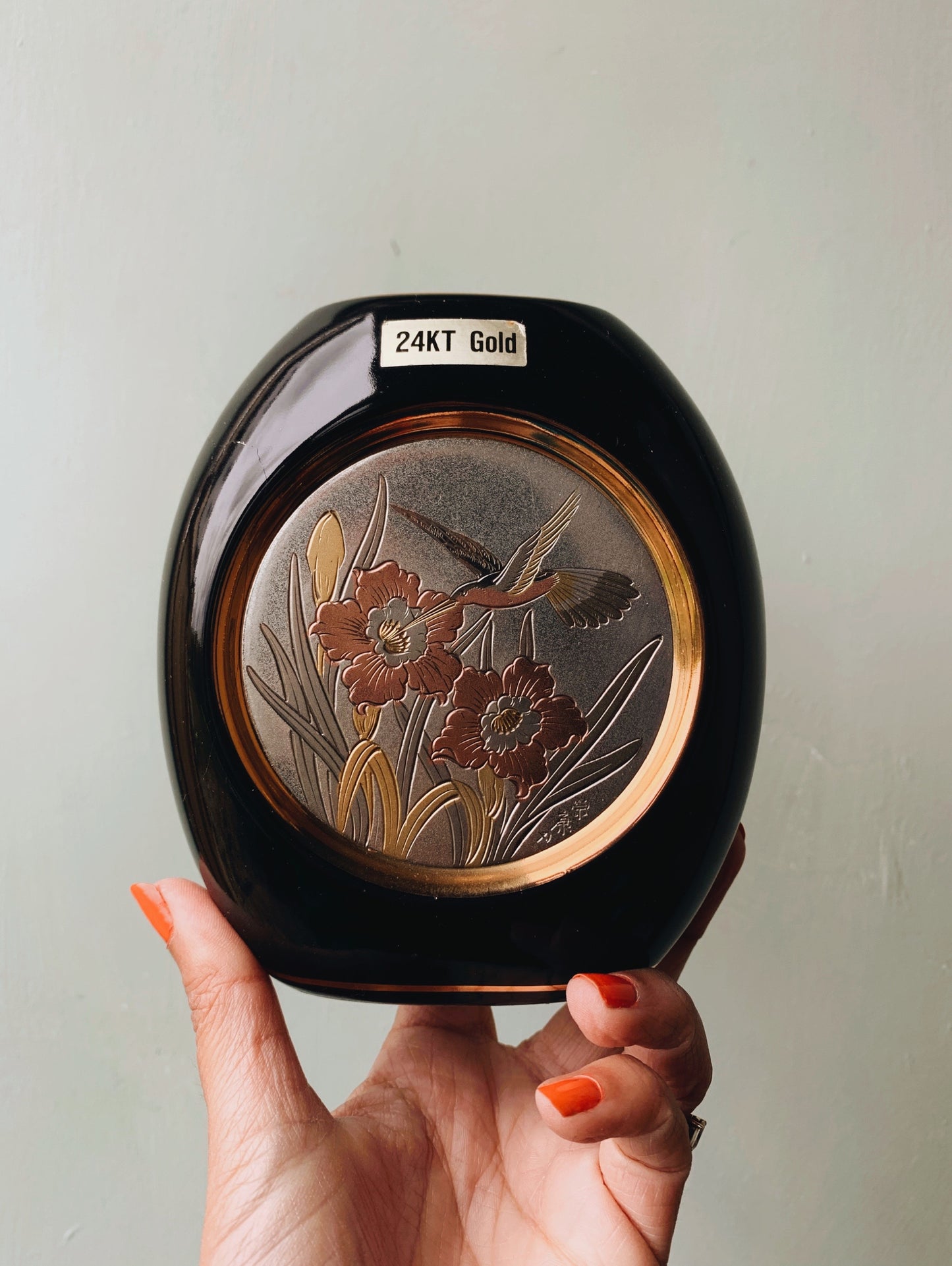 Vintage Chokin 24kt Gold Hummingbird Vase