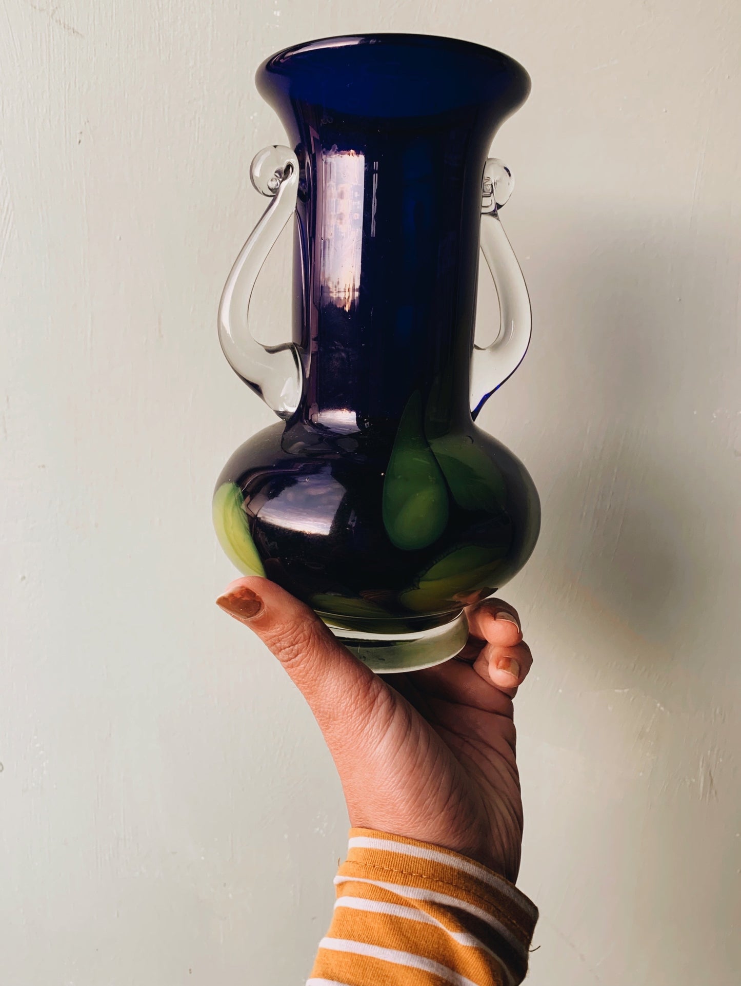 Vintage 1950’s Blue & Green Glass Vase