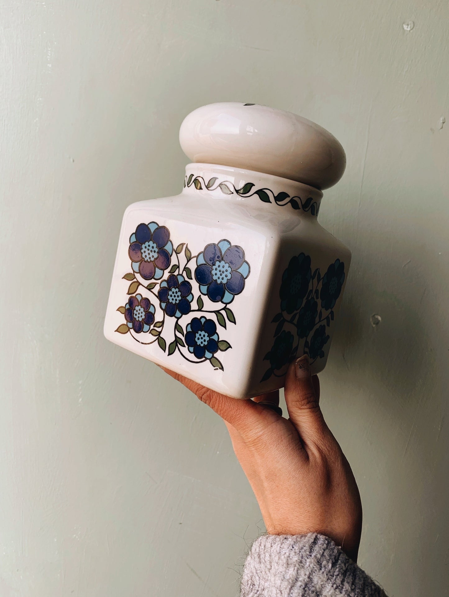 Retro 1970’s Taunton Blue Floral Ceramic Storage Jar