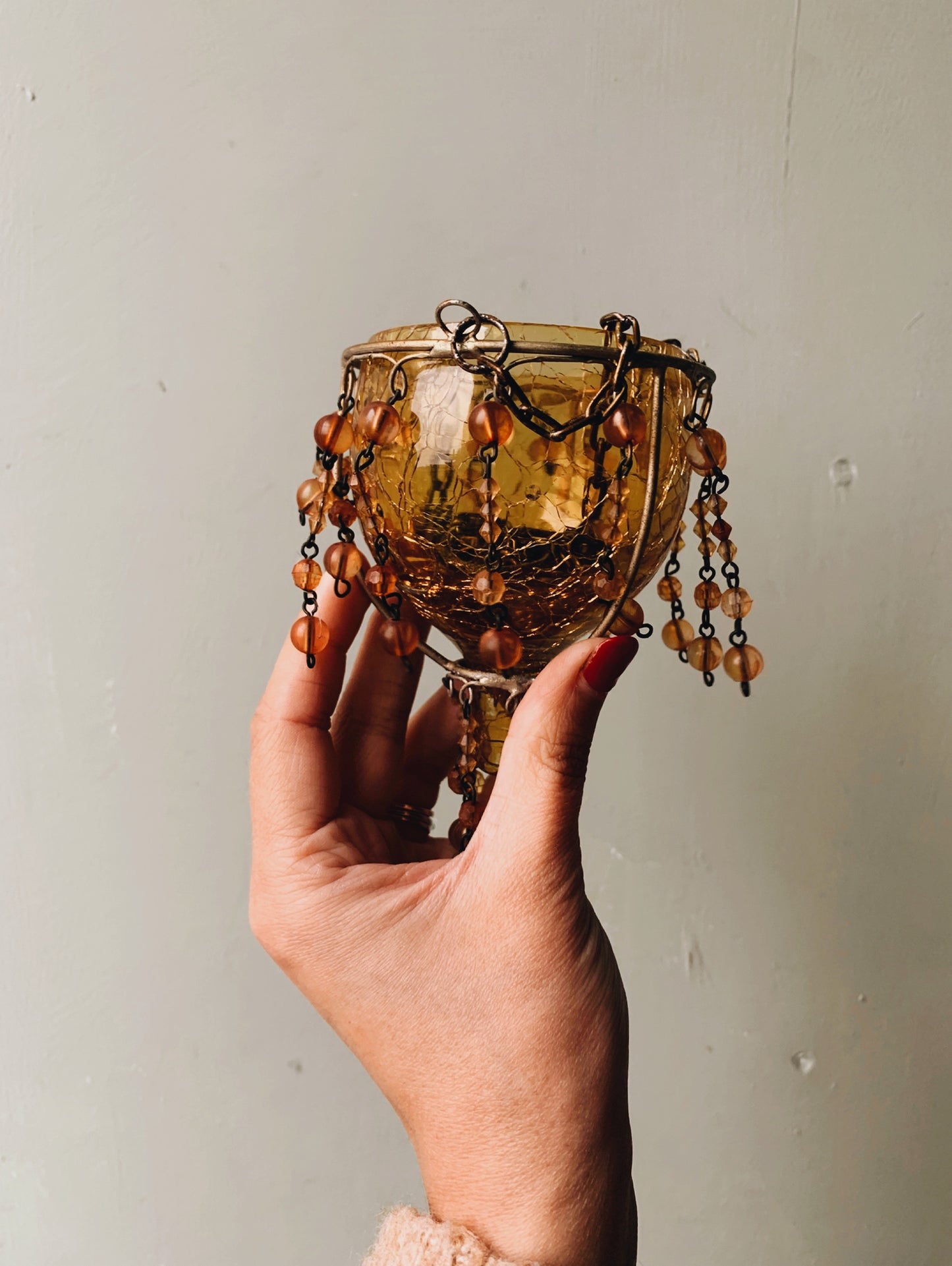 Vintage Amber Glass Hanging Holder