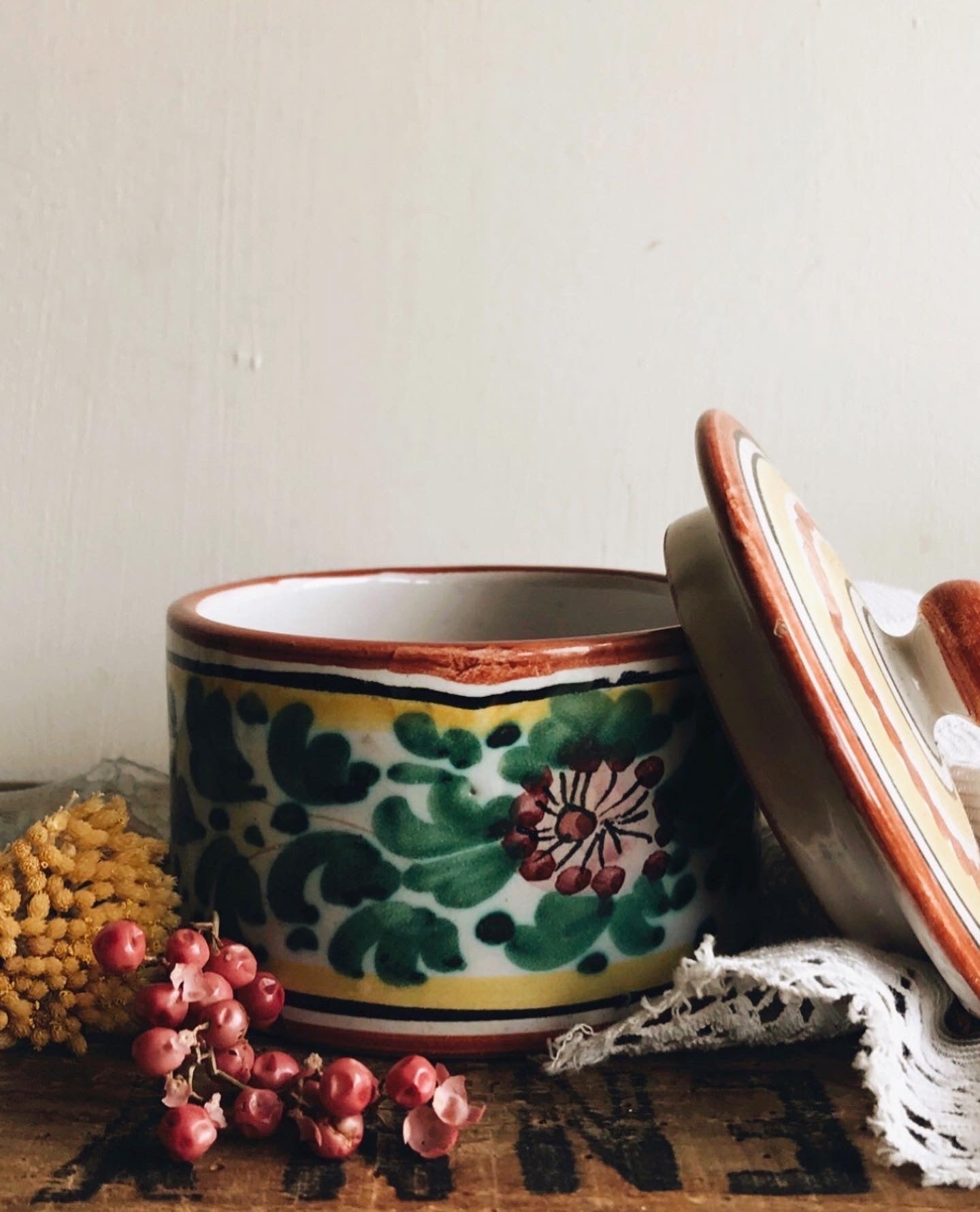 Vintage Ceramic Floral Pot with Lid