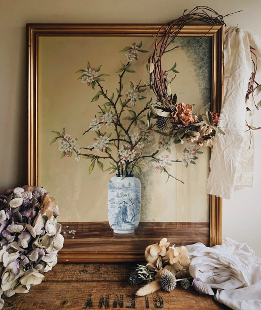 Vintage Blossom in Oriental Vase ~ mixed media