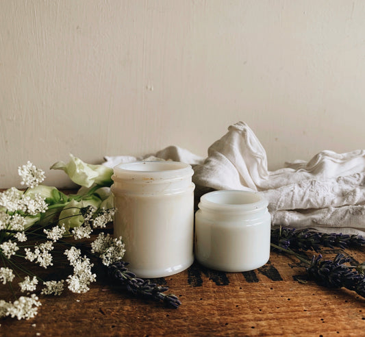 Two Antique Milk Glass Pots