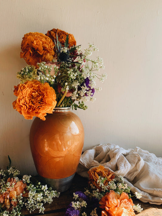Vintage Orange & Silver (detailing) Vase