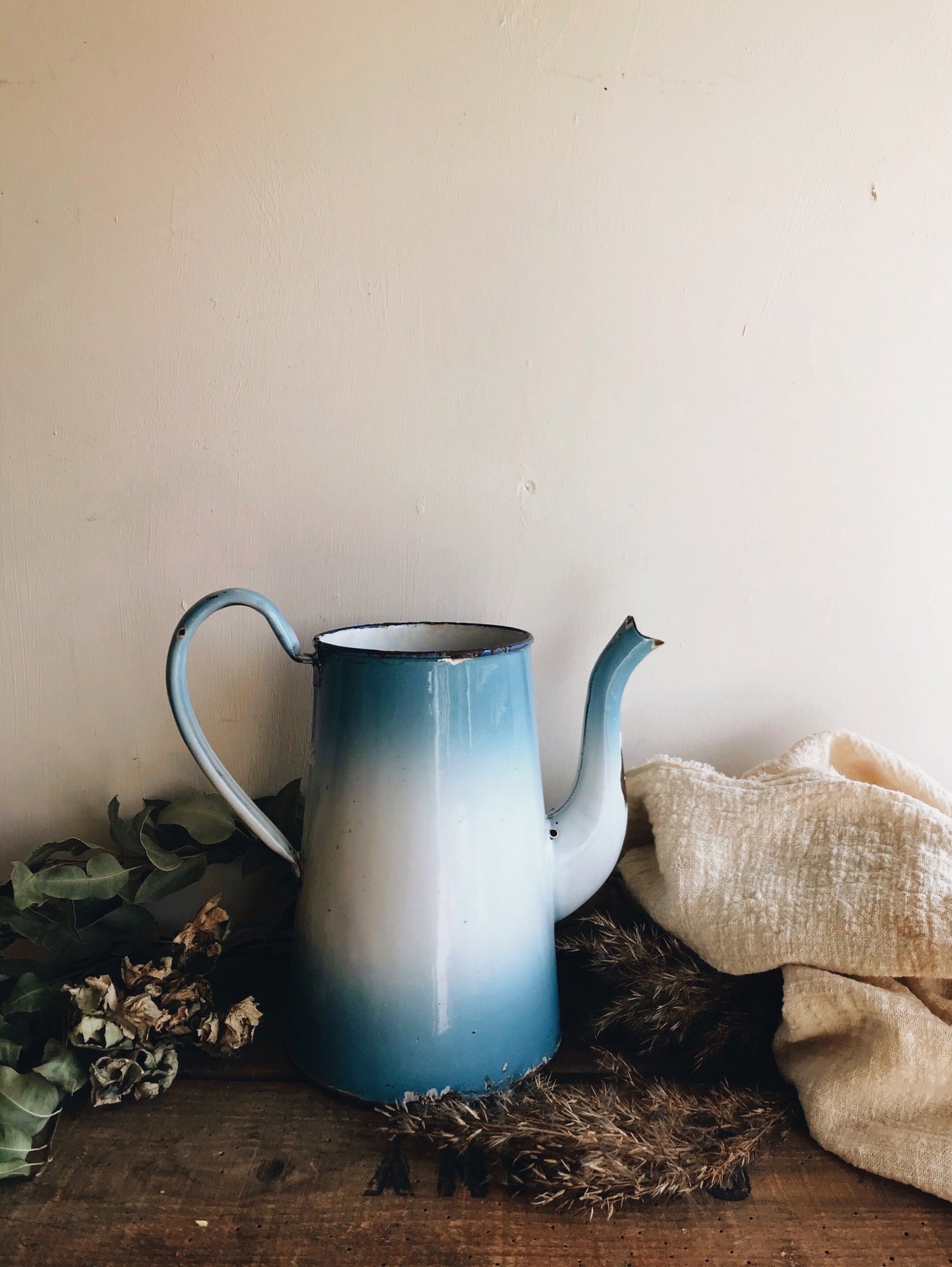Vintage Rustic Blue French Coffee Pot - Stone & Sage 