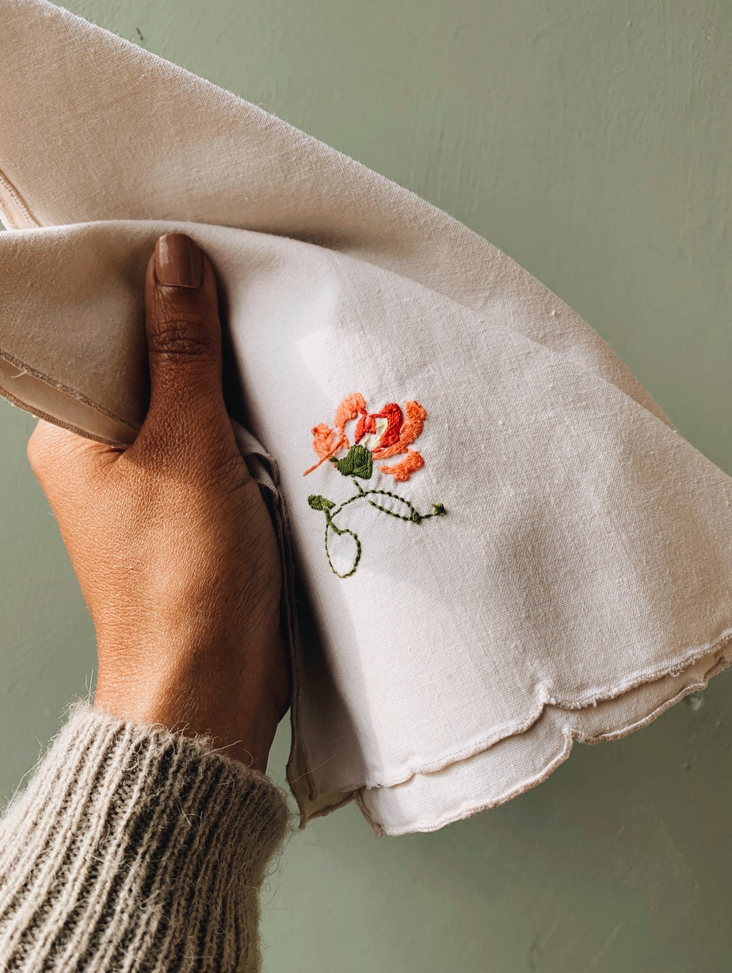 Six Vintage French Floral Hand~embroidery Napkins