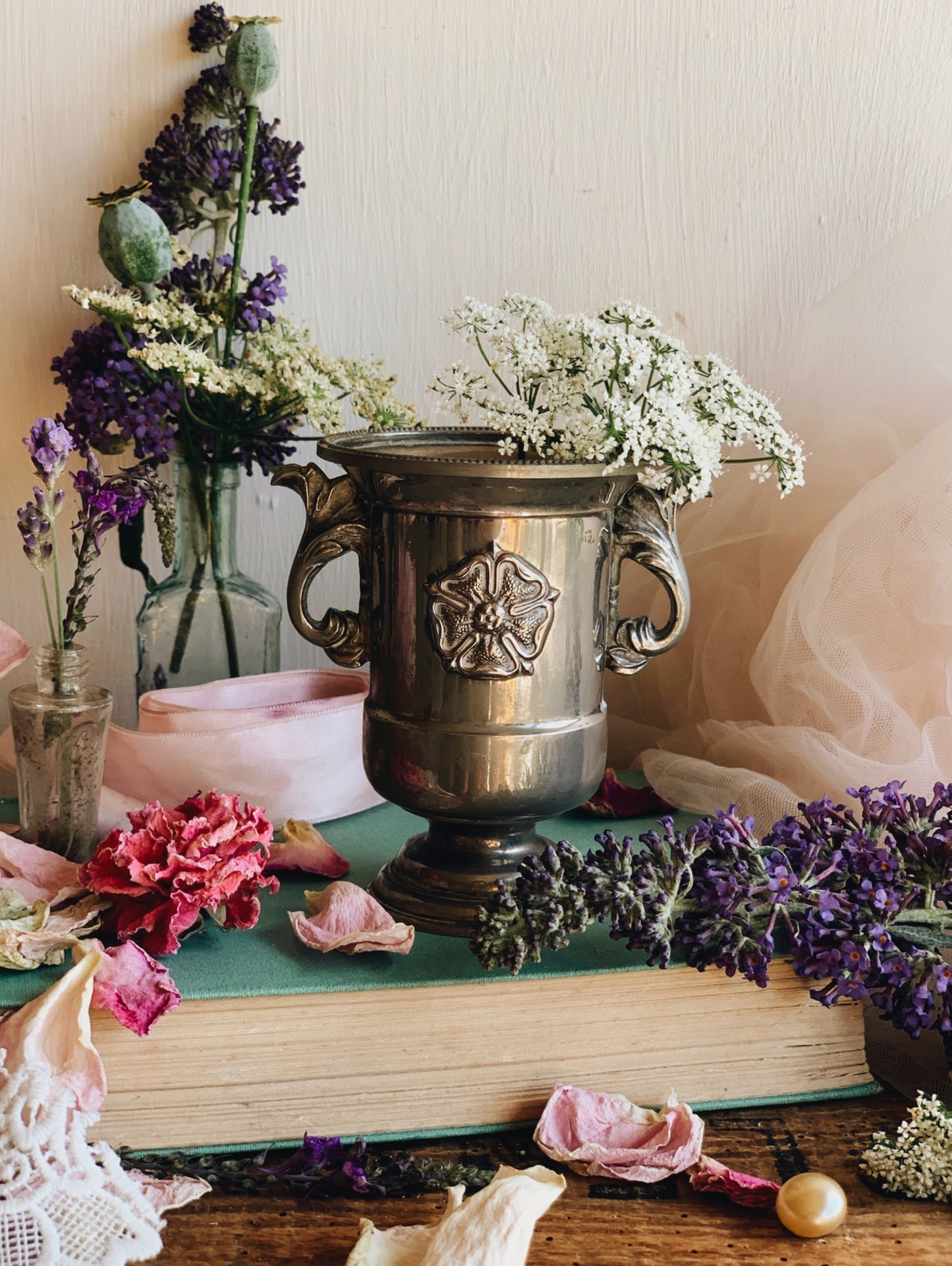 Antique Rosa Crested Urn
