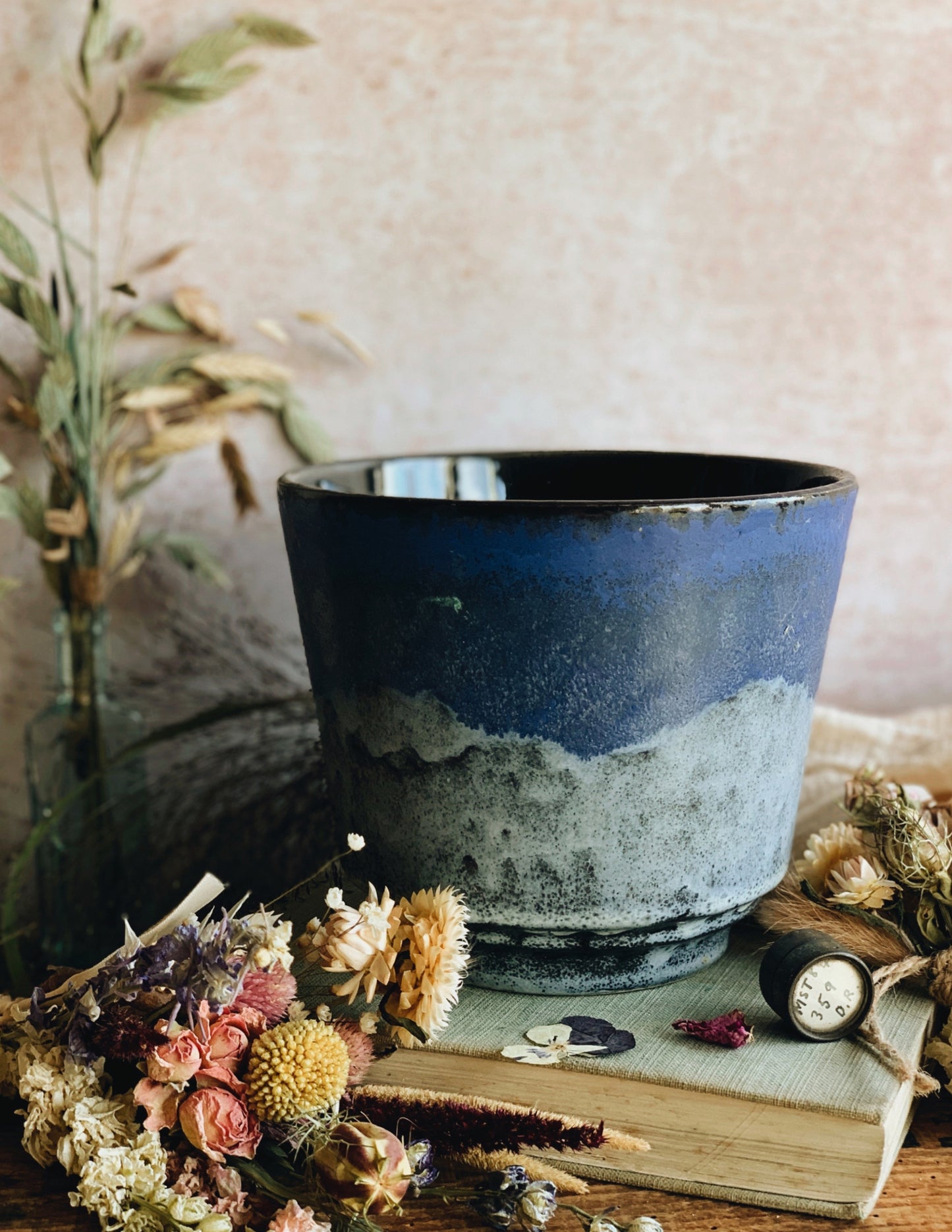 Large Blue Marble Glaze Planter