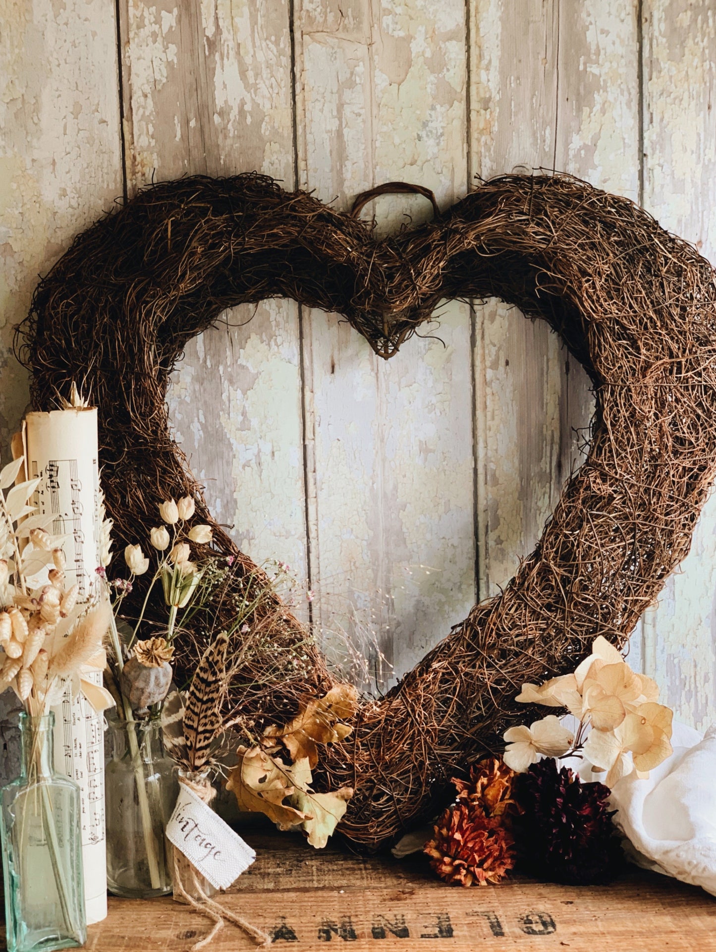 Extra Large Rustic Wooden Heart Wreath (UK SHIPPING ONLY)