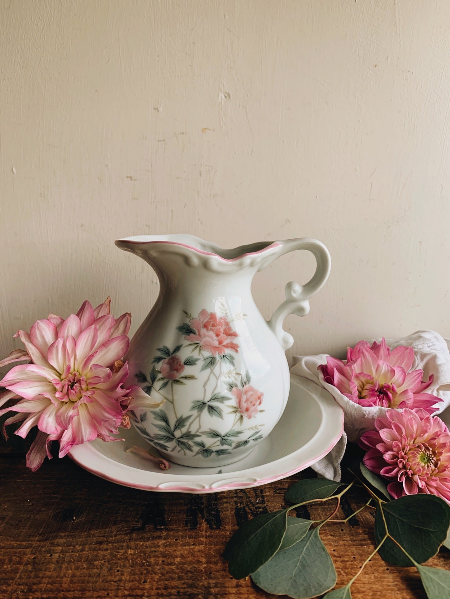 Vintage Rose Jug & Bowl