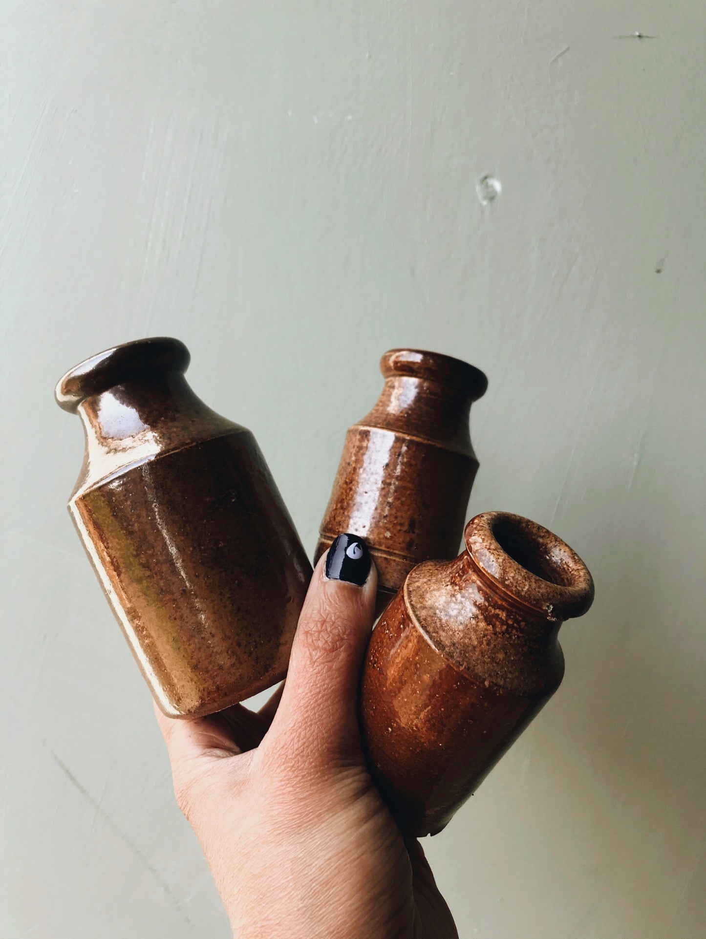 Three Vintage Salt Glaze Ink Pots - Stone & Sage 