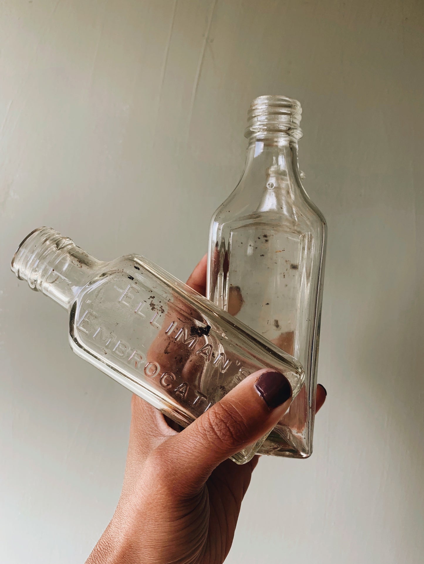 Three Vintage Bottles ~ including elliman's embrocation bottle