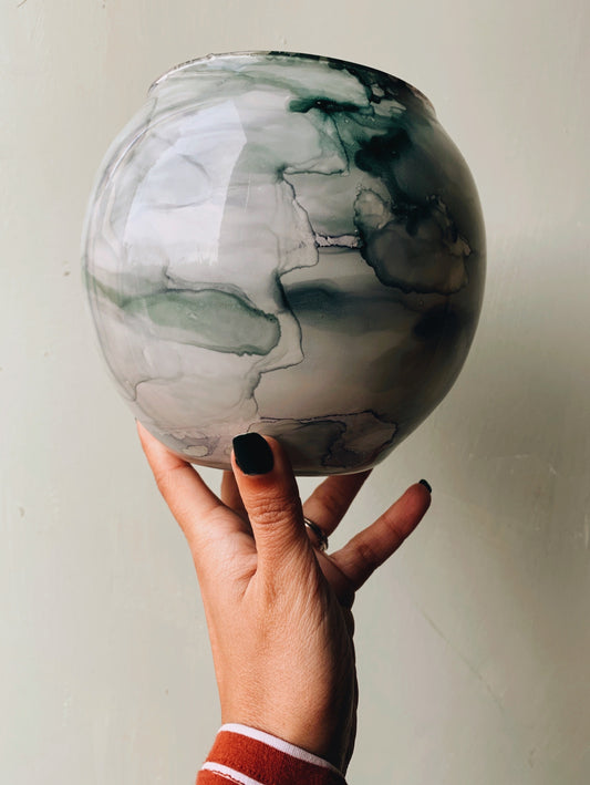 Green Marbled Fish Bowl Vase
