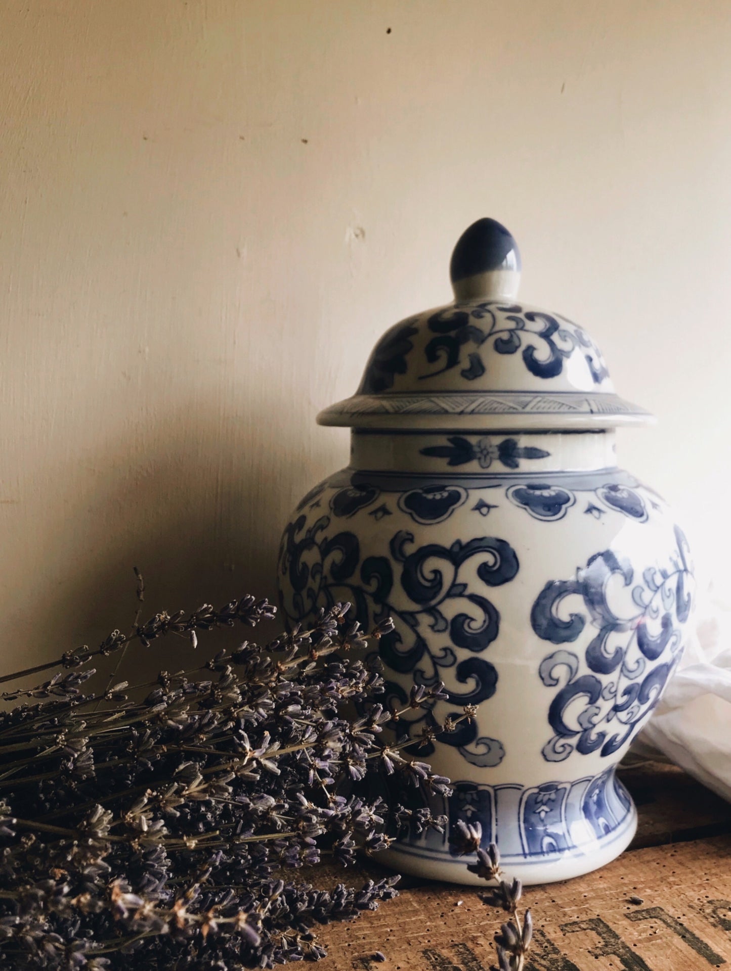Large Vintage Blue Decorative Ceramic Pot with Lid