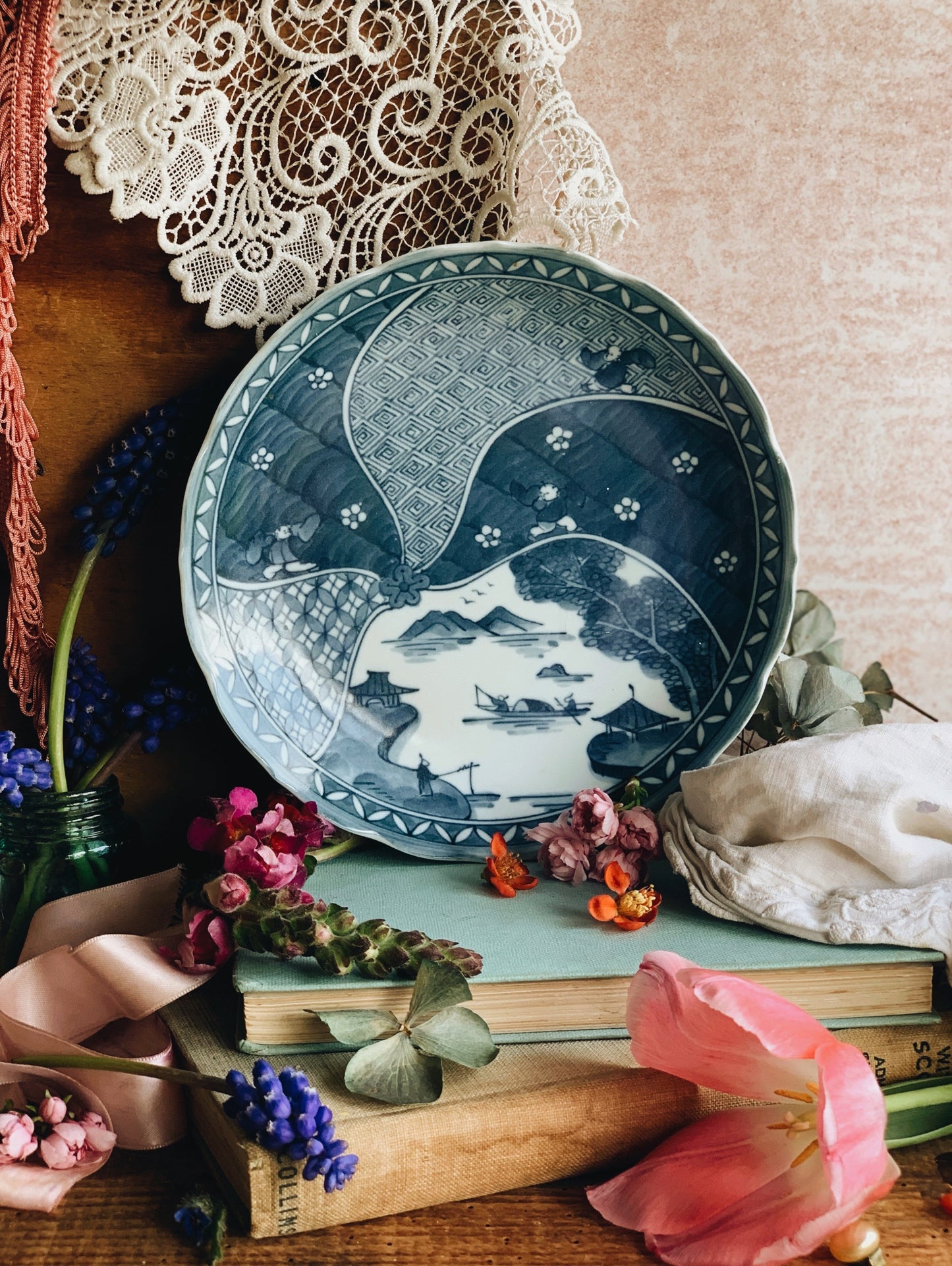 Vintage Blue Narrative Oriental Plate