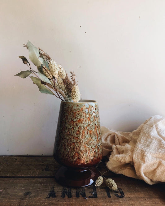 Vintage Green Marble Drip Glazed New Devon Large Vase