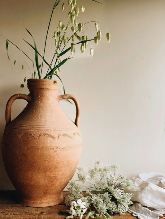 Large Terracotta Vase With Handles ~ decorative detailing (UK SHIPPING ONLY VERY HEAVY & LARGE)
