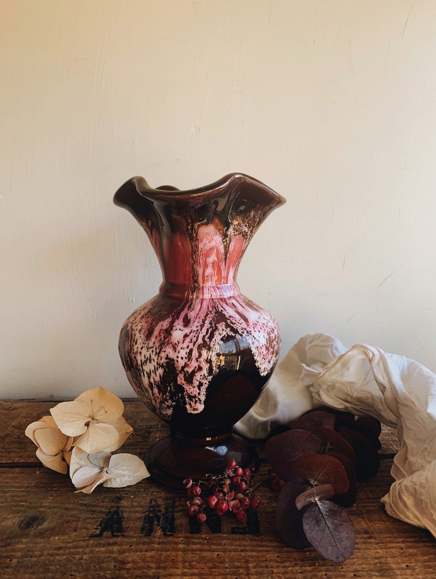 Vintage Pink Drip Marble Glaze Vase