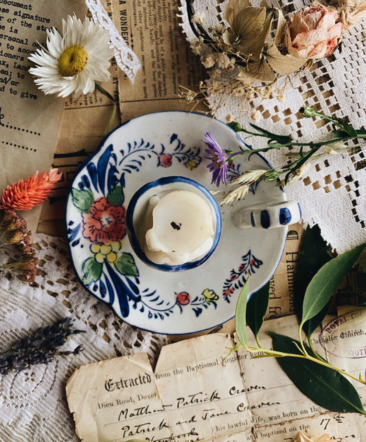 Vintage Floral Ceramic Candle Holder