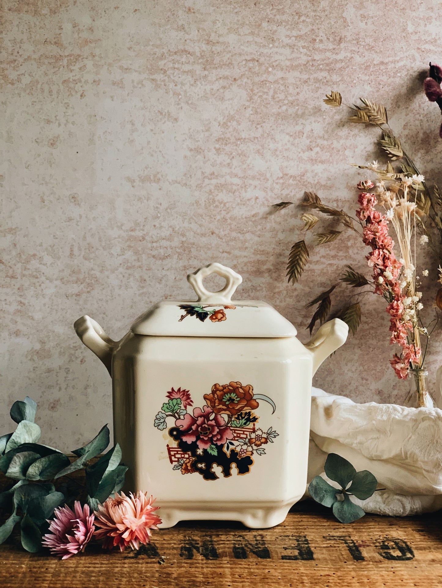 Antique Floral Masons Pot with Lid