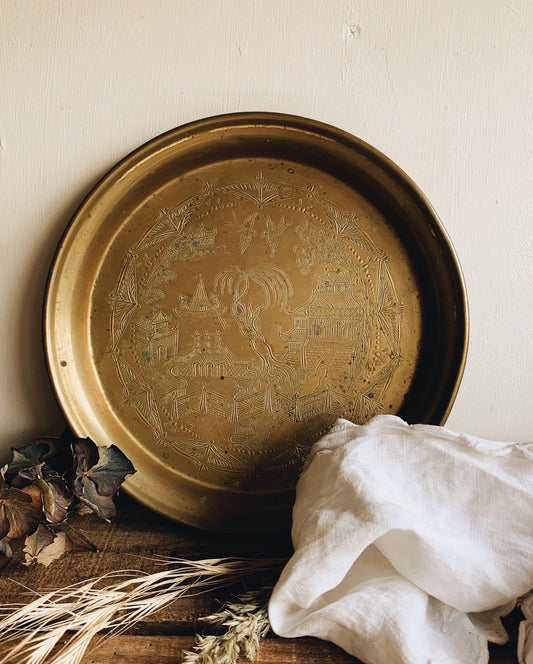Vintage Oriental Brass Decorative Tray