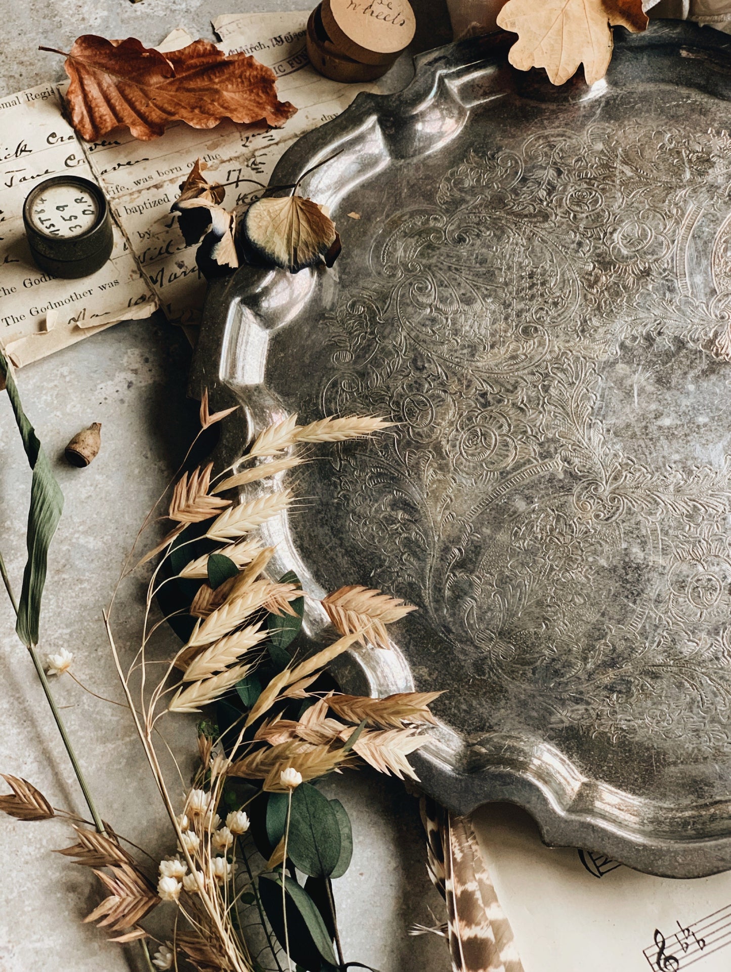 Antique Silver Etched Tray