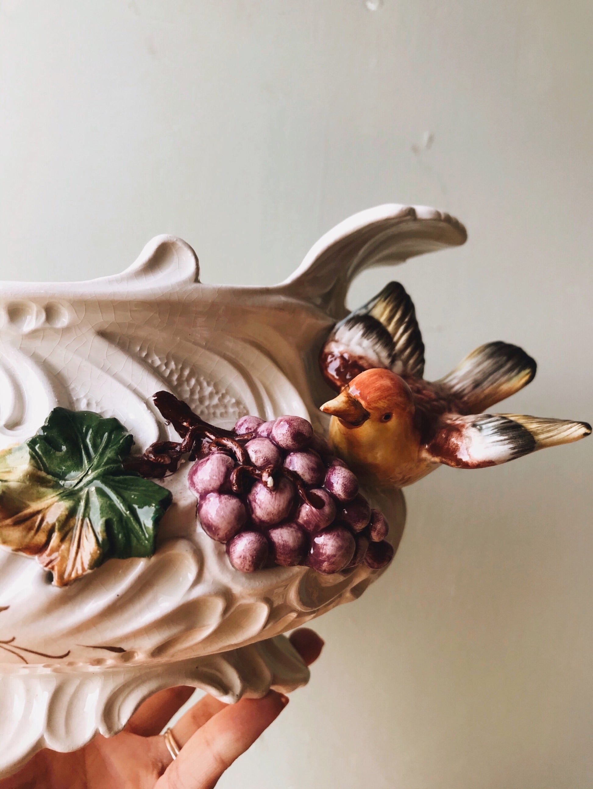 Antique Rocco Jardinière With Birds - Stone & Sage 