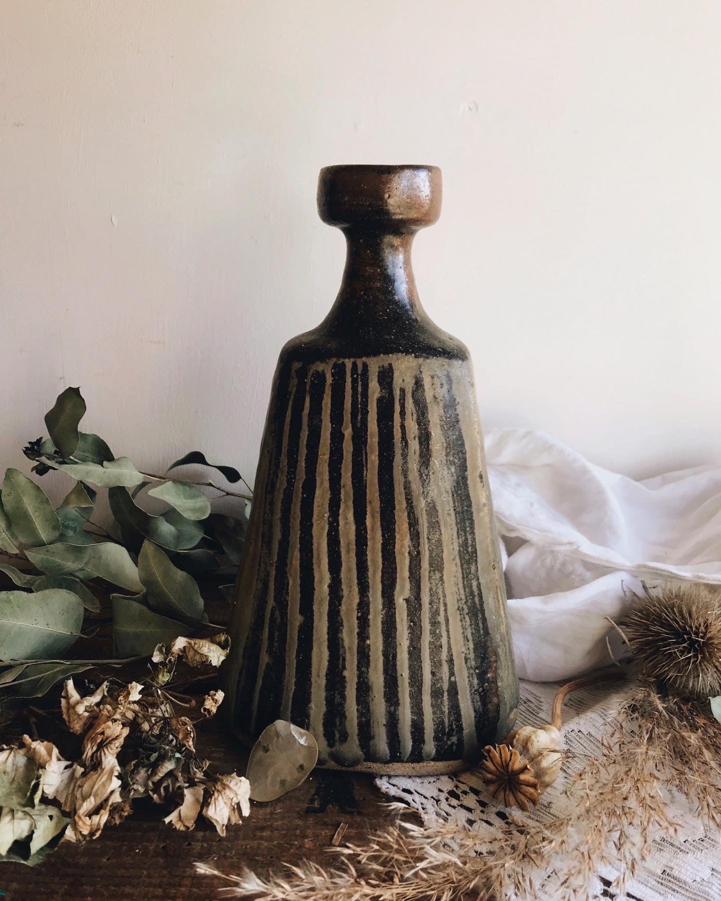 Rustic Hand~thrown Vase - Stone & Sage 