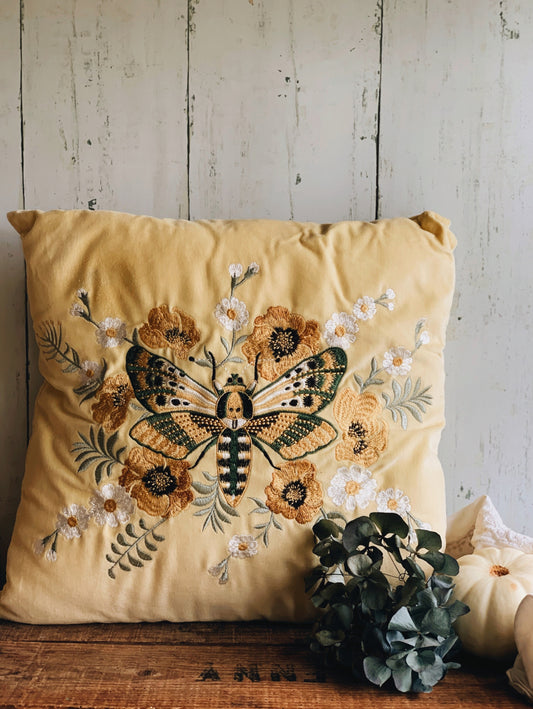 Preloved Velvet Yellow Bee Embroidery Cushion