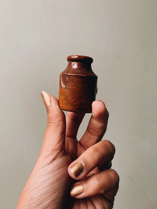 Late 1800’s Miniature Brown Stone Ink Pot
