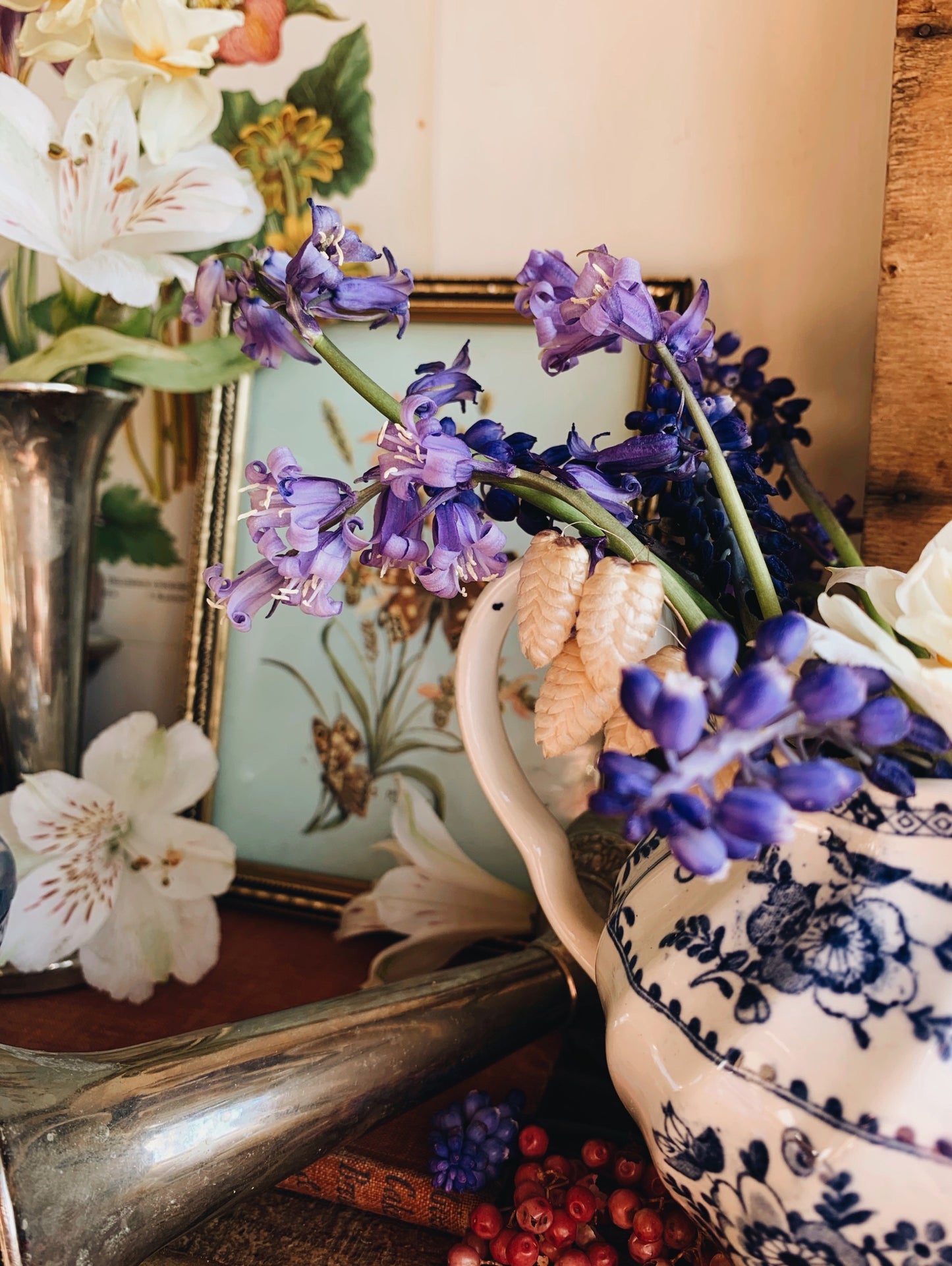 Vintage Floral Scalloped Blue and White Jug