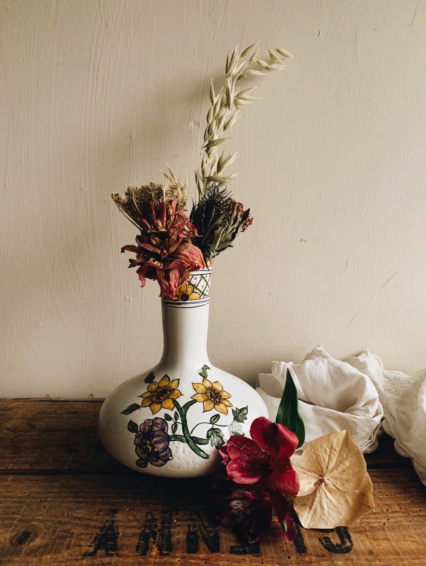 Vintage Portuguese Floral Ceramic Vase