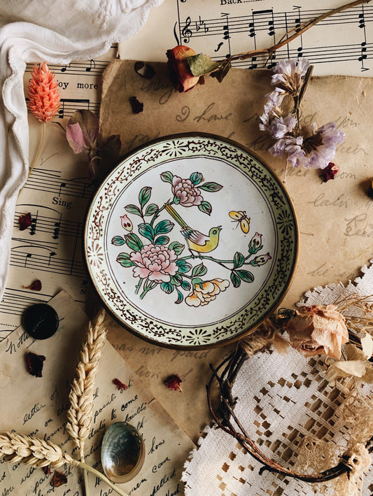 Vintage Brass Enamel Bird Dish