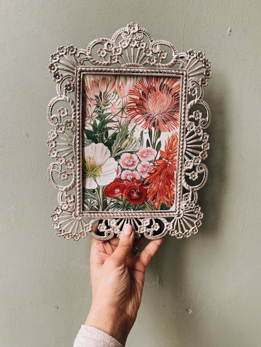 Rustic Chippy Frame with 1960’s Floral Bookplate