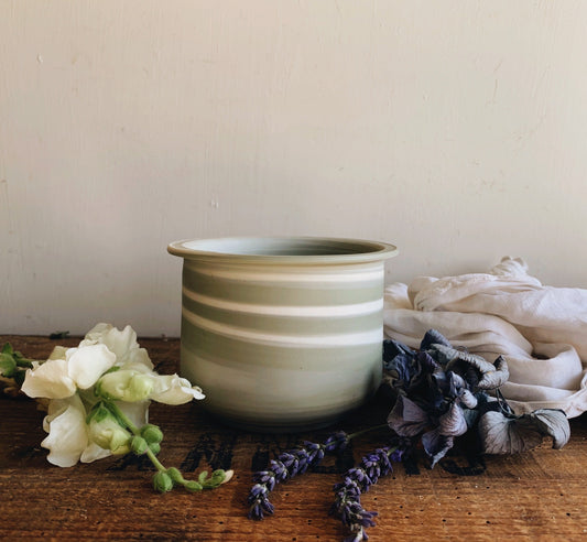 Vintage Hand~Thrown Green Ceramic Pot