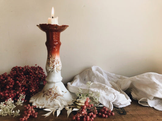 Antique Orange Blush Floral Candle Holder