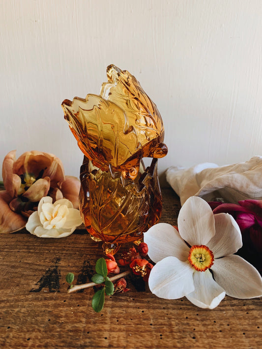Two Vintage Amber Glass Pots
