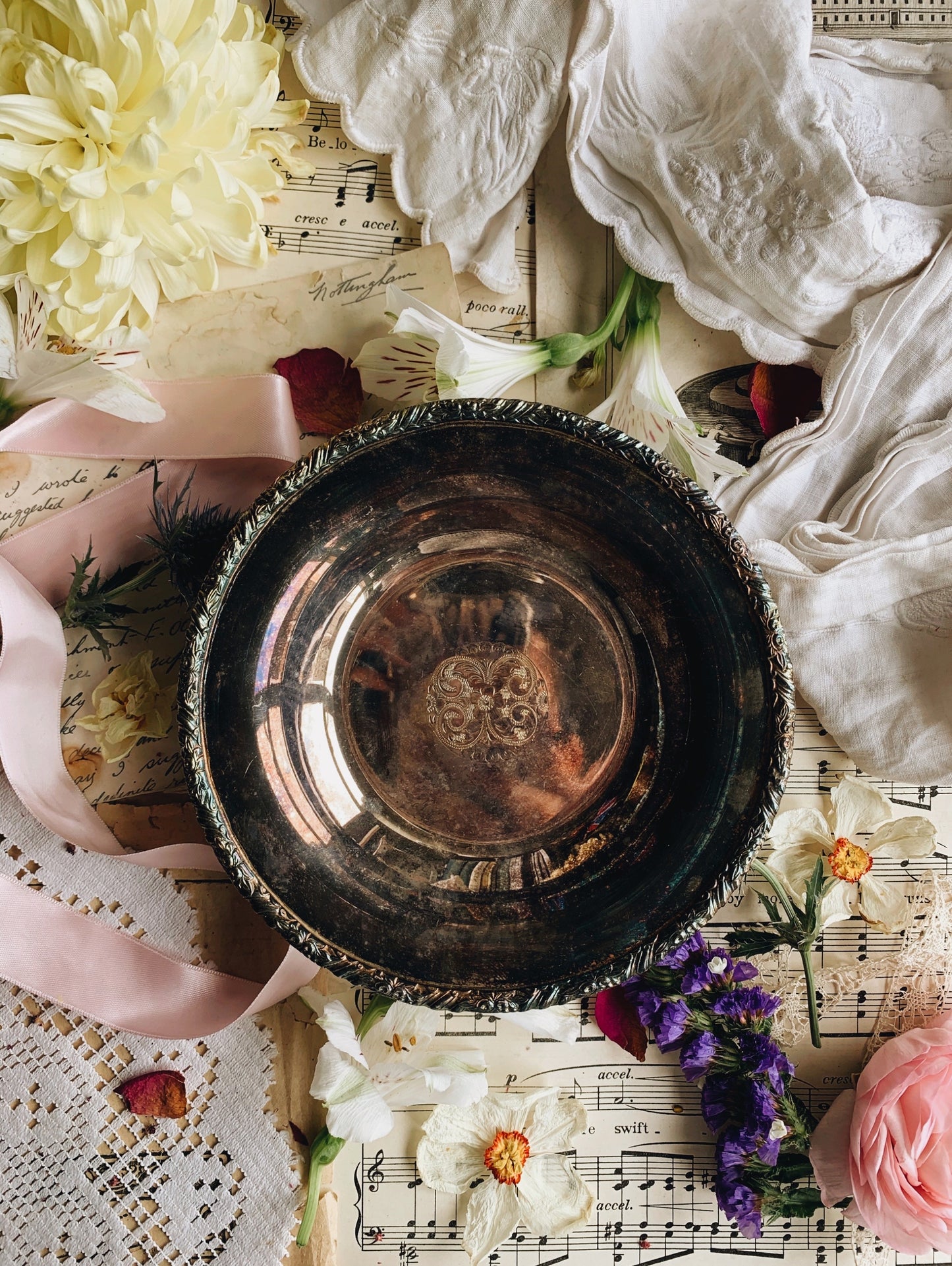 Antique Pinder & Bro’s Silver Floral Etched Dish