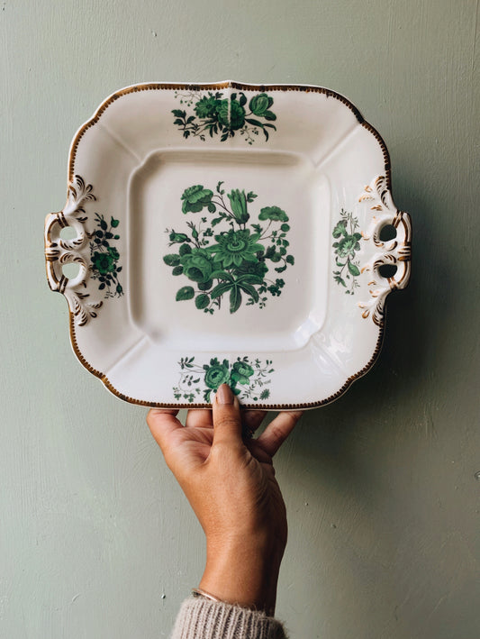 Antique Passionfruit Flower Green Transfer Dish