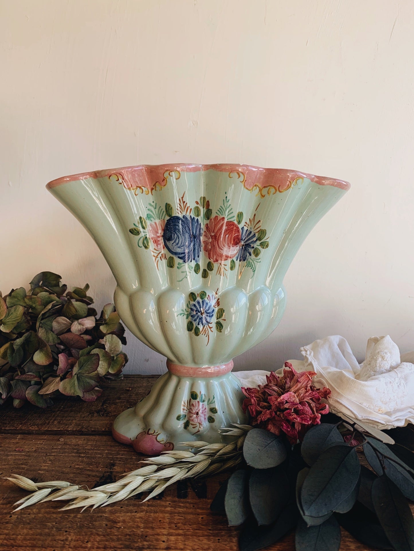Vintage Floral Italian Scalloped Rocco (style) Vase