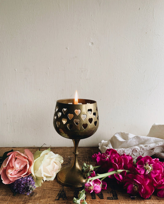 Vintage French Rustic Brass Heart Candle Holder